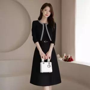 ~XXL까지 아벨시 크롭 자켓 레이어드 벨트 원피스 가을 하객룩 오피스룩 모임룩 격식룩 빅사이즈1224380