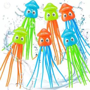 Litee 6개 문어 목욕 장난감 오징어 수영장 다이빙 감각 스트레스 해소 여름 욕조 귀여운 물 굿이백 필러