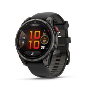 Garmin f nix 8 Pro, 51mm, AMOLED 디스플레이, 커넥티드 멀티스포츠 GPS 스마트워치, 리치 테크놀로지, 사파이어, 카본 그레이 DLC 티타늄 블랙 / 페블 그레이 실리콘 밴드