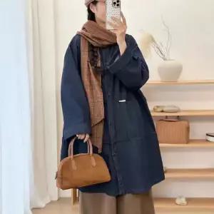 여자 청 롱 하프 빈티지 캐주얼 카디건 라운드 MF1