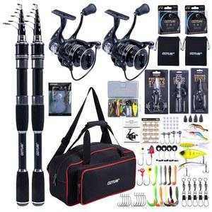 고투어 낚싯대와 릴 콤보, 풀 스타터 키트와 캐리어 백이 포함된 빨간색 텔레스코픽 낚싯대, 베이스 송어를 위한 휴대용 24T 여행용 방적대, 담수 초보자 선물