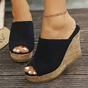 엘럽여자 여름 송편 통굽 편안한 웨지 웨지힐 빅사이즈 토오픈 샌들 슬리퍼 원템2