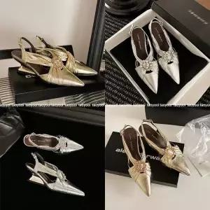 엘럽여친 봄 여름 웨지 굽 슈즈 백 웨지힐 샌들 전기 뾰족 메리제인 장식 도금 큐빅 원템2