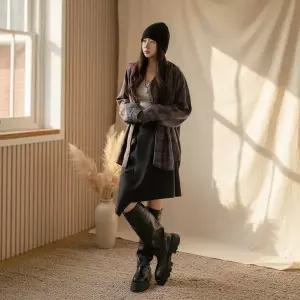 [하프클럽/]여성 롱슬리브 후디 격자 빅사이즈 셔츠