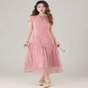 여사친 원피스 여름 투피스 하객 가짜 치파오 보카시 자수 하트 BE2