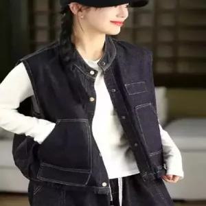 엘럽 여자 데님 빈티지 봄 캐주얼 워싱 빅 민소매 카디건 조끼 효소 아우터 포켓 원템1