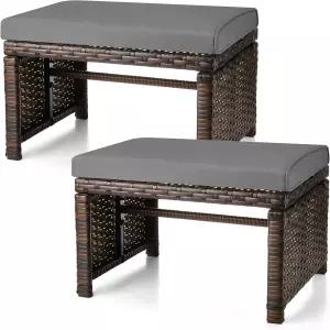 2개의 파티오 라탄 오스만 아웃도어 위커 풋스툴 풋레스트와 탈착식 쿠션 소프트 지퍼 기능 시트 테이블
