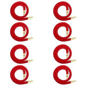 (ORNAMENT)8팩 벨벳 스탠션 로프(골드 후크 포함) 군중 통제 로프 안전 장벽 레드 카펫 장식 5피트