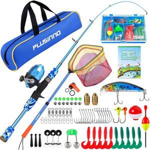 소년, 소녀, 스핀캐스트 릴 망원 낚싯대 콤보 풀 키트가 포함된 플러스이노 낚싯대