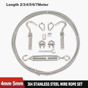 1세트 2-7M 304 스테인리스 스틸 와이어 캐노피 로프 낚시 리프팅 케이블 빨랫줄 직경 4mm 5mm 차양막 어닝