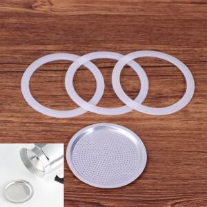 4개/세트 모카포트 교체 키트 - 실리콘 가스켓 3개 + 알루미늄 필터 1개 1/2/3/6/9/12컵 커피포트 호환