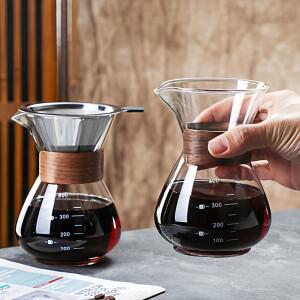 수동 푸어오버 커피메이커 나무 슬리브 유리 커피포트 이중 스테인리스 스틸 필터 간편 세척 가정용