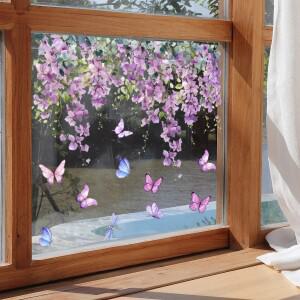 [호환품]보라색 꽃 가지 덩굴 나비 유리창 홈 조경 장식 정전기 UV 창 스티커
