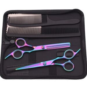 산 스테인리스 미용 가위 블루 헤어 커팅 4in1 이발소 빗 C1001