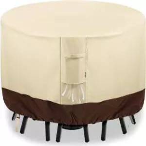 원형 파티오 가구 커버 78인치 다이아 x 28인치 방수 야외 테이블 및 의자 세트 600D 고강도 자외선 차단