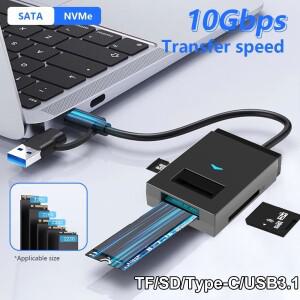 [호환품]M.2 NVMe NGFF SSD 외장 케이스 10Gbps 타입 C USB 3.1 수납함 박스 어댑터 TF 카드 리더 지원 PC