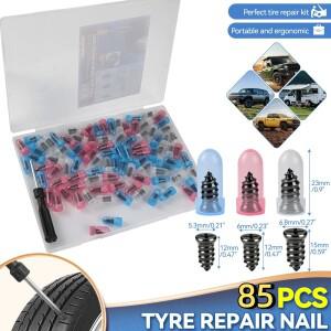 84/10개 타이어 수리용 나사 펑크 세트 (자동차 및 바이크 오토바이용) 진공 튜브리스 고무 못 도구 키트 (
