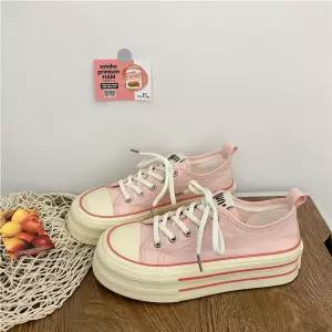 흰색 여친 캔버스화 슈즈 봄여름 통기성 통굽 슬립온 패션 BE2