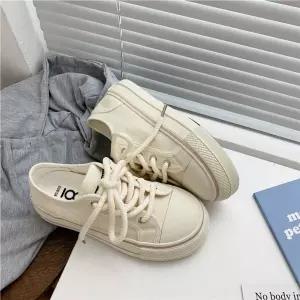 화이트 여름 여사친 통기성 신발 캔버스 밑창 슬립온 슈즈 캔버스화 빵굽 두꺼운 통굽 BE2