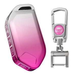 키체인이 장착된 기아 키포브용 QfungYe 커버. 설치에 나사가 필요 없습니다. 2023 2024 Telluride EV5 Sorento K4 K5 GT 라인 원격 스마트 키포브(그라디언트 핑크, 모델-2)와 호환됩니다