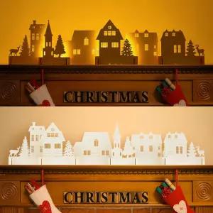 Cinnvoice 대형 목재 크리스마스 마을 주택 농가 가정용 벽난로 테이블탑 배터리 없음(화이트 스타일리시