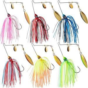 리치어리 6개 베이스 스피너 미끼 키트, 프리미엄 하드 메탈 스피너 미끼로 베이스 낚시 3/8온스, 스커트, 민물 낚시 미끼 포함