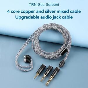 TRN Sea Serpent 3in1 2.5+3.5+4.4mm 플러그 HIFI 헤드폰 업그레이드 케이블 4 코어 구리-은 혼합 가능 마