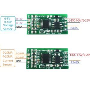 미니 2CH 전압 전류 수집기 모듈 RS485 ADC 0-5V 0-10V 4-20MA 직렬 포트 UART AI 입력 PLC 아날로그 IO