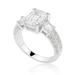 여성용 페어리 커플 2.5ct 쓰리 스톤 에메랄드 컷 약혼 반지, 빈티지 아트 데코 18K 화이트 골드 도금 시뮬레이션 다이아몬드 반지, 여행용 교체 반지 R23