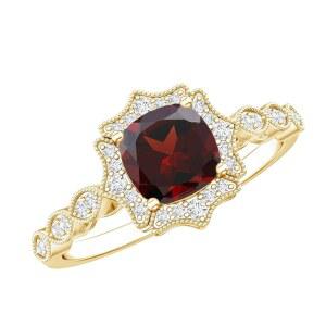 로즈크 주얼스 내추럴 1.35캐럿 가넷 다이아몬드 빈티지 약혼 반지 실버, AAA 퀄리티 - 특별한 날 선물