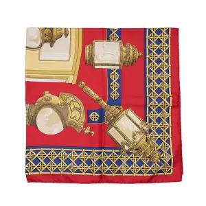 [중고명품] 레드 실크 푀 드 루테 까레 90 여성 스카프