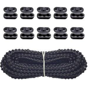 Rhixidenc 10미터(10.94야드) 롤러 블라인드 비드 체인 코드(10개의 PCS 커넥터 포함) 로마 베네치아 벌집 수직 그늘 블라인드 코드 교체 부품 흰색(블랙)