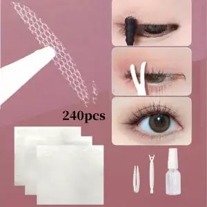240pcs 눈꺼풀 스티커 클리어 베이지 핀셋이있는 초박형 눈 뚜껑 스트립 자연 큰 눈을 오래 지속되는 레이