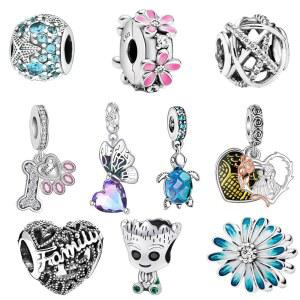 아발릴스 10팩 부적 세트 925 스털링 실버 핏 팔찌 및 목걸이 펜던트 구슬 부적 여성 가족 친구를 위한 주얼리 선물