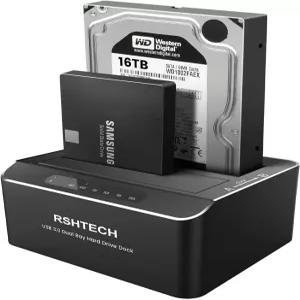 하드 드라이브 도크 RSHTECH 알루미늄 USB 3.0에서 SATA 듀얼 베이 외장 도킹 스테이션 오프라인