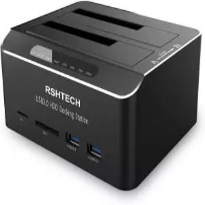 하드 드라이브 도킹 스테이션 RSHTECH USB 3.0 알루미늄 듀얼 베이 도크 SD/Micro 카드 리더 및 오프라인