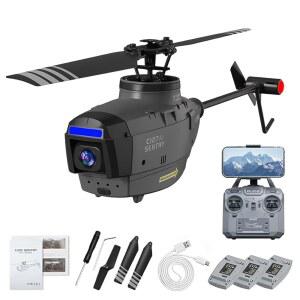 C127AI 스카우트 RC 헬리콥터, 1080P 카메라, 2.4G 4CH AI 지능형 원격 제어 헬리콥터 모델, 6축 자이로 착륙 광학 흐름 위치 지정(RTF 버전 / 블랙 / 3 배터리)