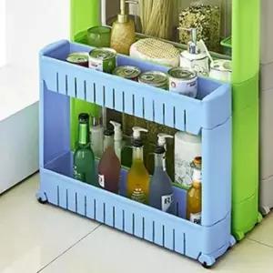 [생활] 베란다선반 이동식 블루 2단 틈새정리함 간단조립선반 틈새선반 세탁실 틈새가구