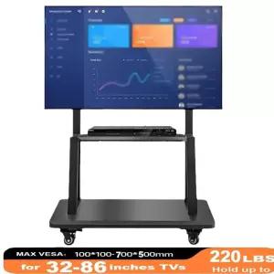 티비거치대 TV 스탠드 32-86인치 TV용 모바일 틸트 카트는 220파운드 보관 선반 휴대용 롤링 바닥 VESA 700