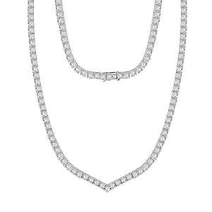 젬스메 큐빅 지르코니아 목걸이 V자형 18K 화이트 골드 도금 4.0mm 원형 큐빅 지르코니아 클래식 테니스 목걸이 여성용