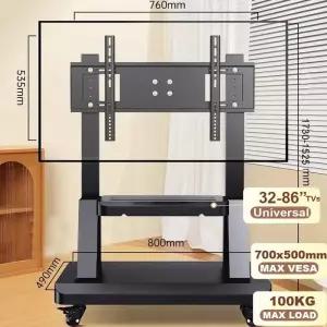 티비거치대 TV 스탠드 32-86인치 TV용 모바일 틸트 카트는 220Lbs 보관 선반 휴대용 롤링 바닥 VESA 700x50