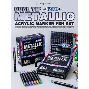 마카펜 랑구오 122448색 듀얼 팁 메탈릭 아크릴 마커 펜 세트 학생 그래비티 핸드 드로잉 페인트 문구 M750
