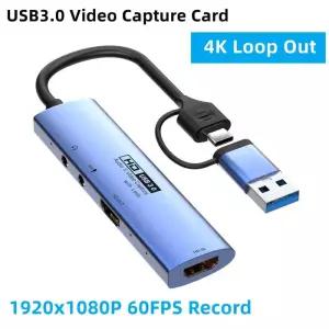 캡쳐보드 C USB 30 비디오 캡처 카드 PC PS4 게임 카메라 방송용 4K 30Hz 루프 아웃 레코드 1080P 60FPS MS
