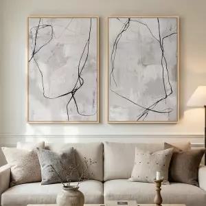 거실용 대형 프레임 뉴트럴 라인 추상 벽 아트 세트 2개 벽용 미니멀리스트 모던 블랙 캔버스 아트워크