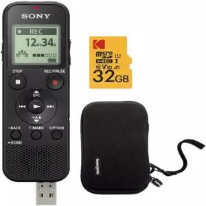 하드 캐리 케이스가 내장된 USB 번들과 32GB 마이크로SDHC 카드가 포함된 소니 ICD-PX370 모노 디지털 음성