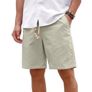 세일윈드 남성 u2019 면 린넨 반바지 캐주얼 탄력 허리 드로스트링 여름 해변 휴가용 반바지 주머니 포함