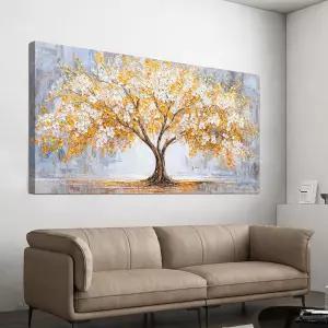 TAIJXAGSG 캔버스 월 아트 데코 현대 식물 프린트 워크 오브 라이프의 황금 나무 트리 데코레이션 픽처스