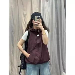 후드베스트 여성 여름 조끼 캐주얼 오버핏