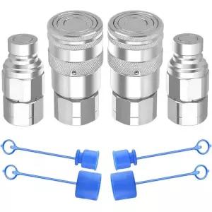 메꾸라 2세트 NPT 플랫 페이스 유압 퀵 커넥트 커플링 더스트 캡 14 38 12 나사산 스키드 스티어 용