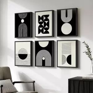 목재 프레임 모던 추상 캔버스 월 아트 세트 6종 흑백 미니멀리스트 프린트 거실 침실 복도 사무실용
